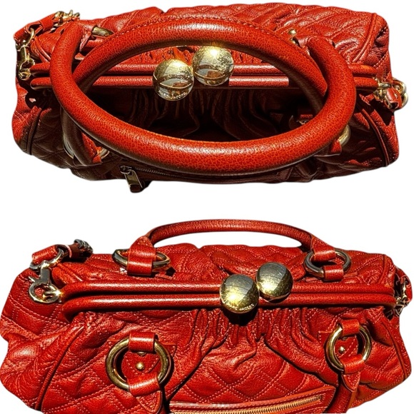 Marc Jacobs Stam Purse Satchel Frame Quilted Leather Gold Chain Kiss Lock(Rare) - Picture 5 of 15